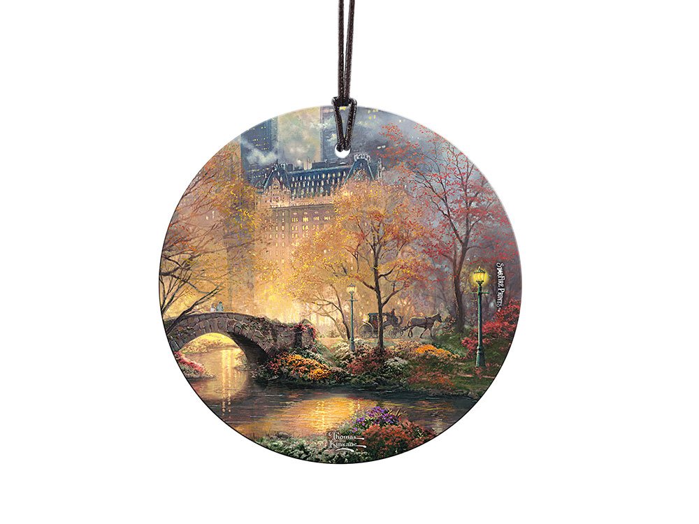 Thomas Kinkade Central Park in The Fall |5" Starfire Prints Hanging Glass Print Accessory - Ideal Gift and Collectible D