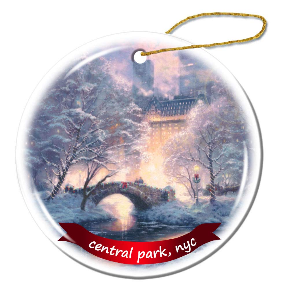 Christmas Ornament Central Park NYC FHDang 3 Inches Porcelain Double-Sided Ceramic Decor