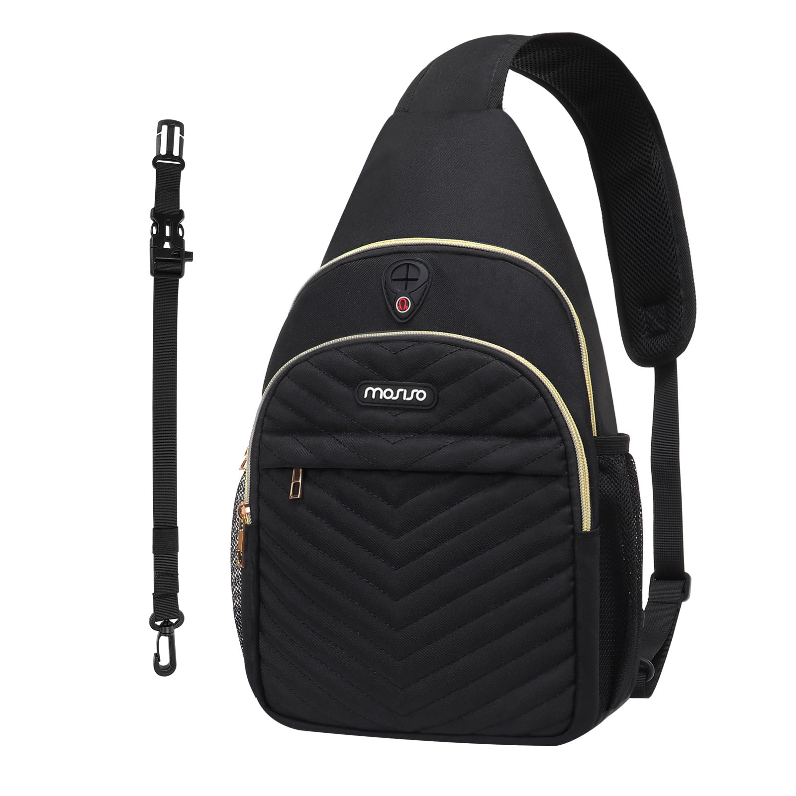 MOSISO Black Quilted Crossbody Sling Bag for Hiking Small Daypack with Removable Strap and Chest Carrier