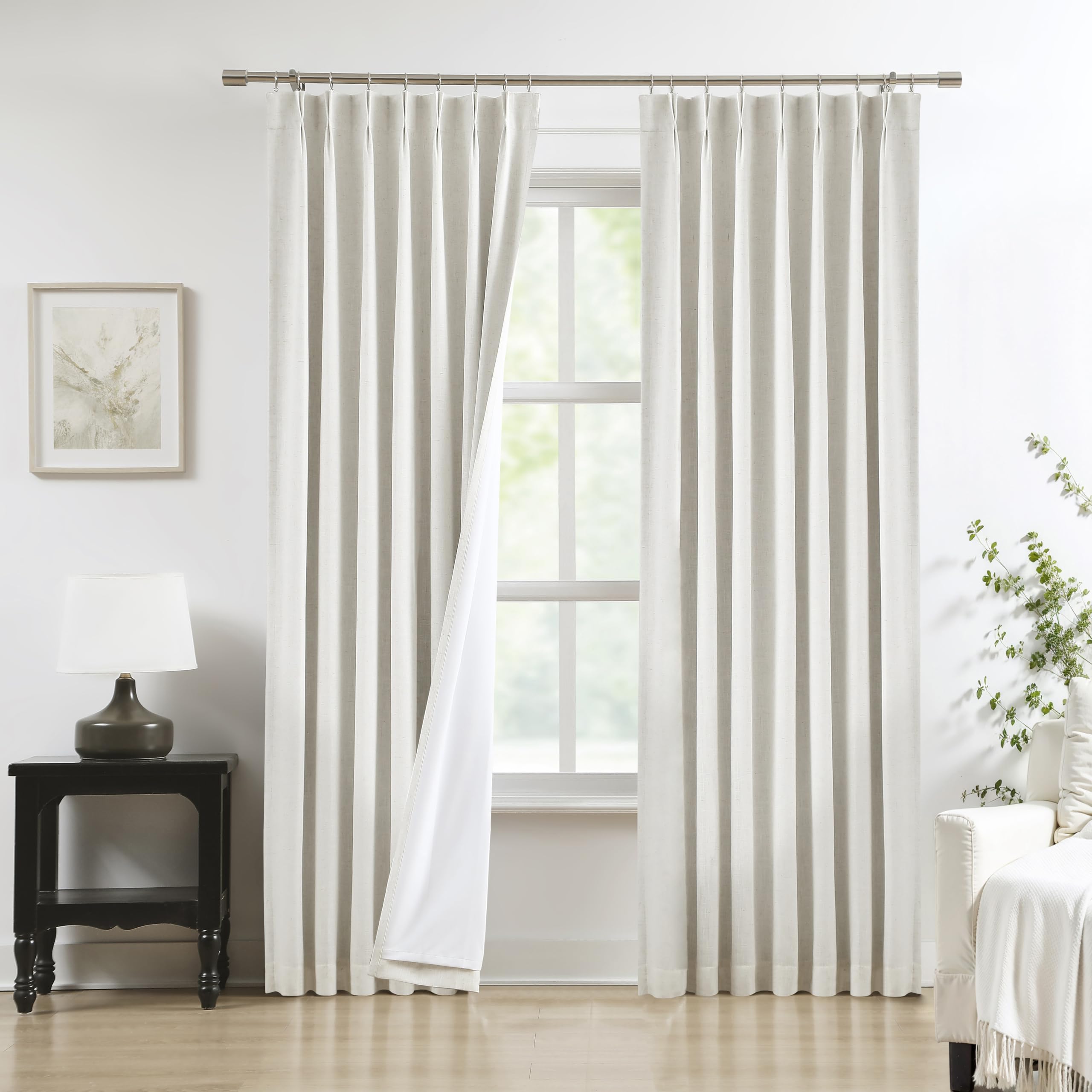 Blackout Curtain Panels with Full Liner Linen Blend Thermal Insulated for Living Room and Bedroom Pinch Pleated with Bac