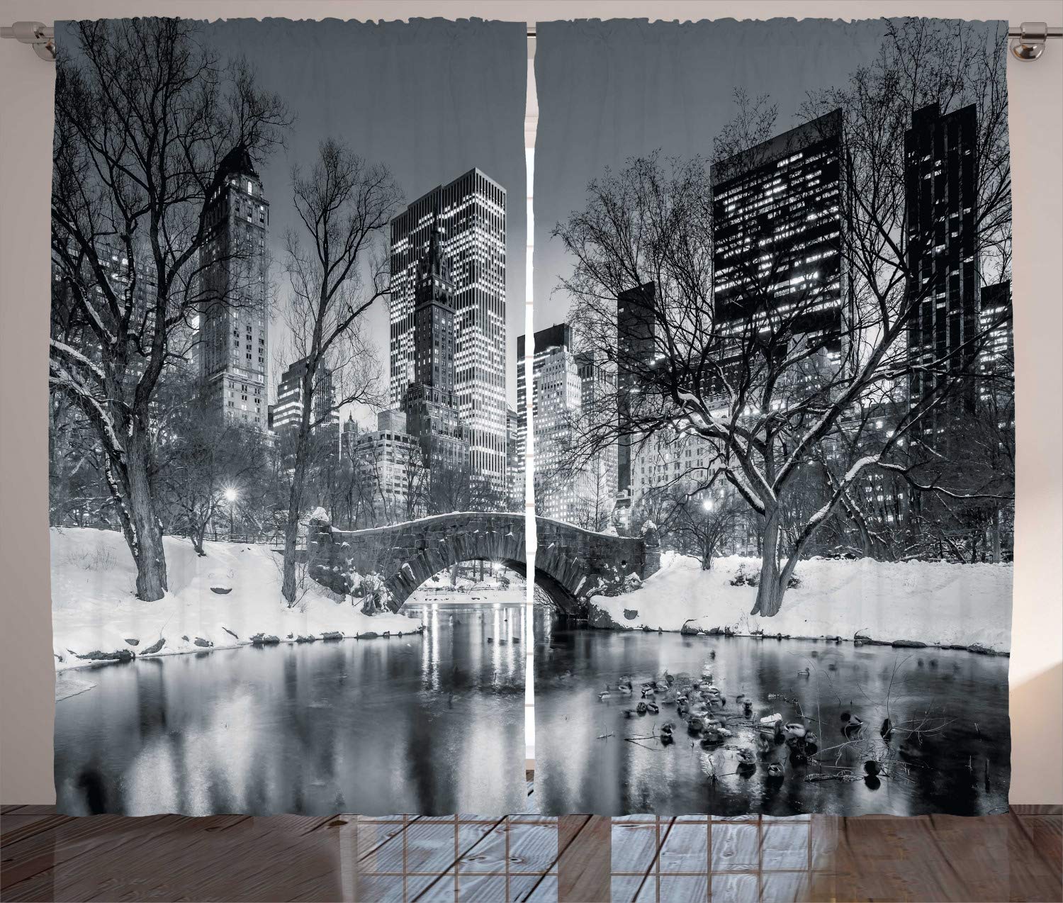 Ambesonne Cityscape New York City Winter Curtains for Living Room and Bedroom
| Ambesonne Dimgrey Central Park Snowy Wi