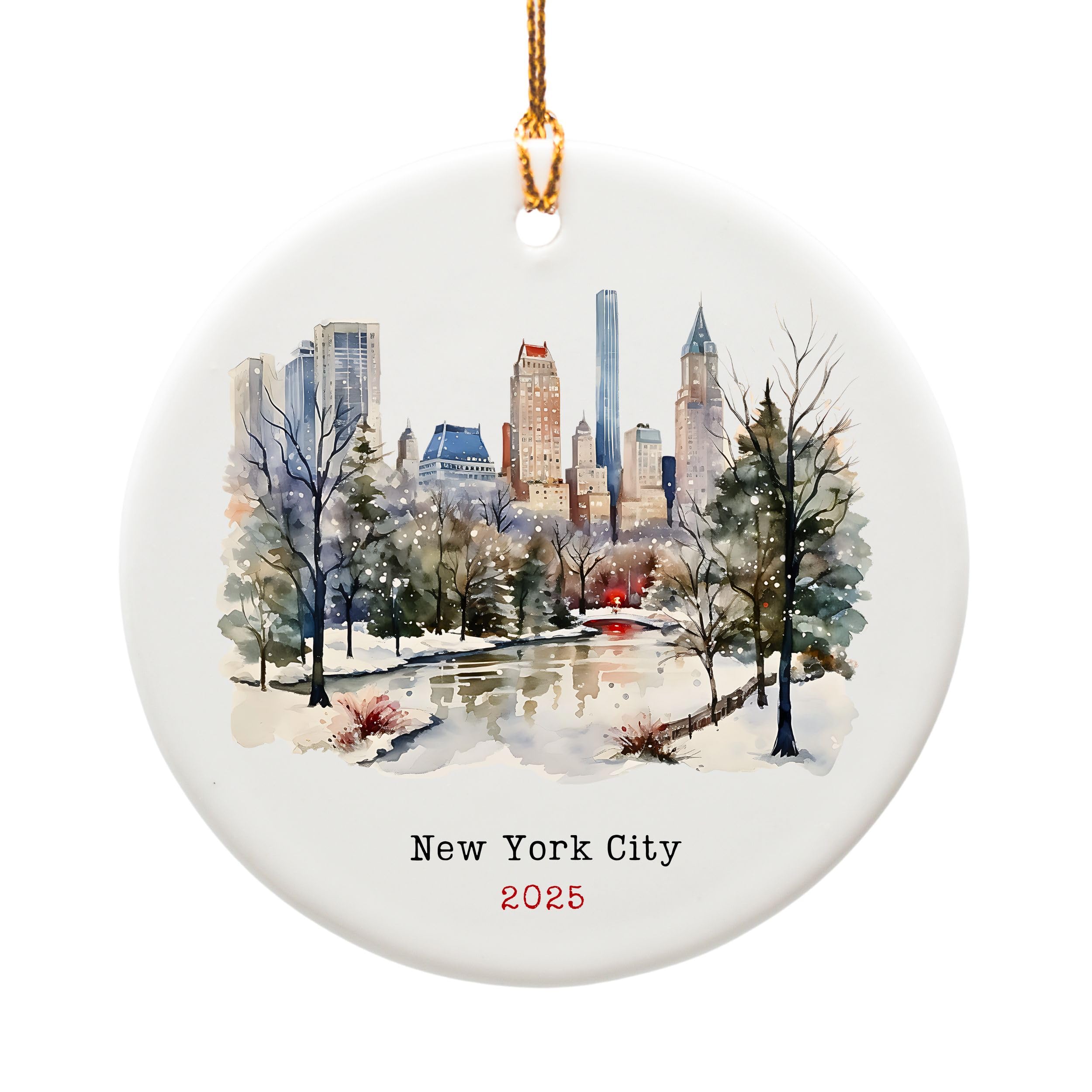 New York City Ornament 2025 Travel Gift - Big Apple Skyline Central Park Christmas Tree Ornament