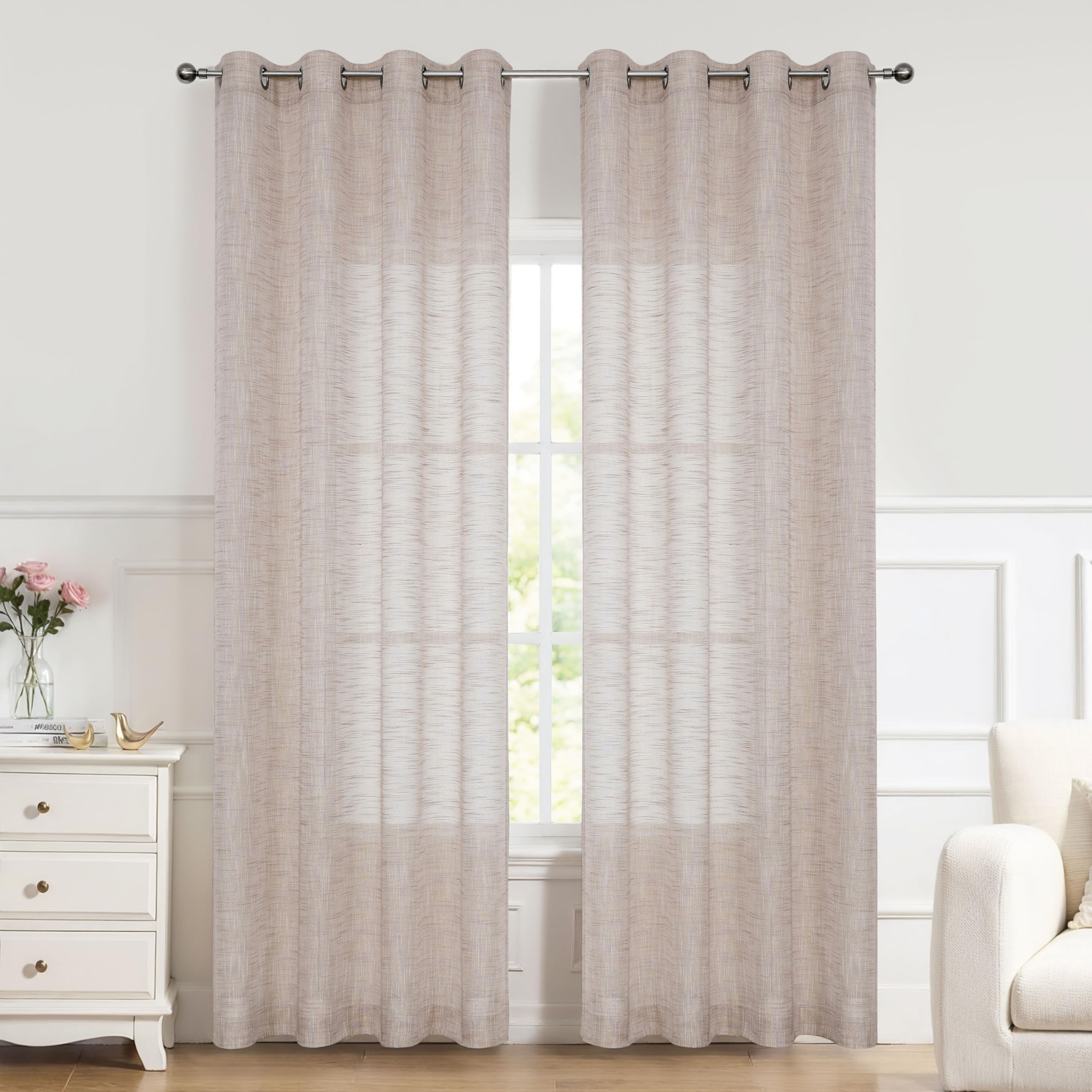 Central Park Blush Metallic Sparkling Curtains for Living Room and Bedroom Drapes with Grommets