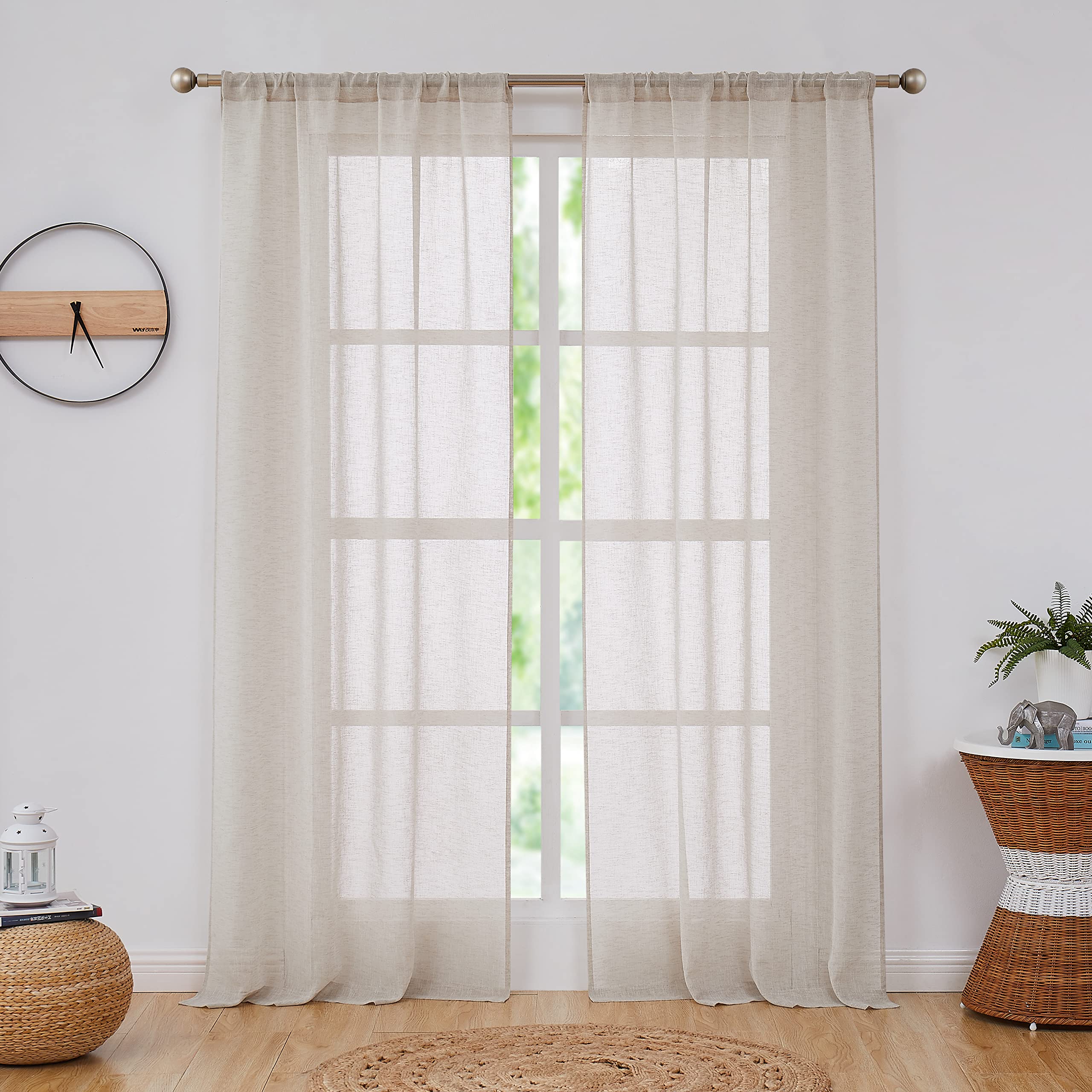Central Park Linen Sheer Window Curtain Panels for Living Room and Bedroom
| Linen Texture Solid Window Treatment Sets
