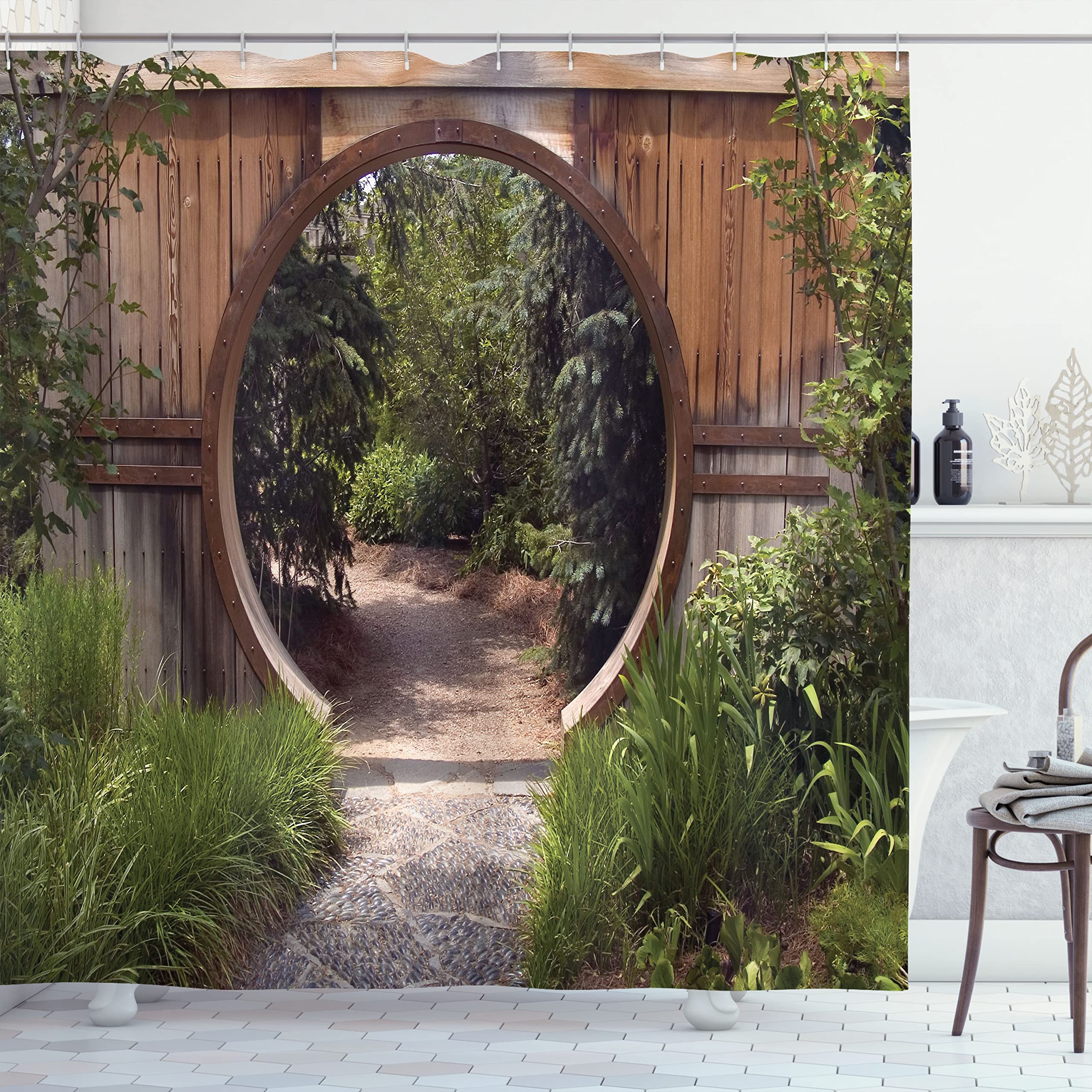 Ambesonne Japanese Shower Curtain, Rustic National Park Scene, Green Brown, 69" W x 70" L  
Ambesonne Japanese Shower Cu