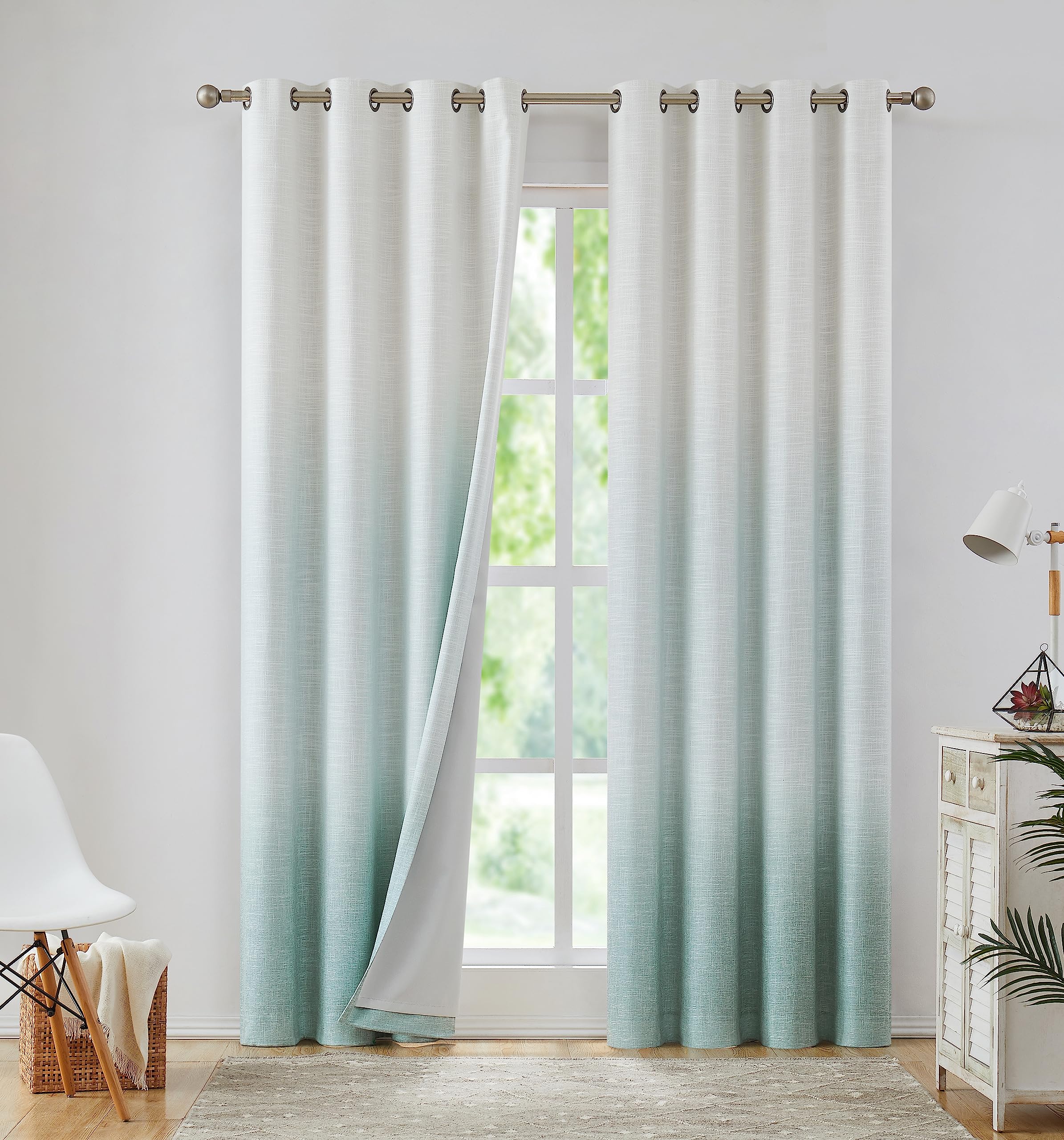 Ombre Full Blackout Curtain Panels for Farmhouse Bedroom Energy Efficient Thermal Insulated Window Treatment 50"x95", Cr
